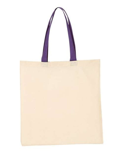 Q-Tees Economical Tote with Contrast-Color Handles QTB6000 Custom Embroidered Business Logo