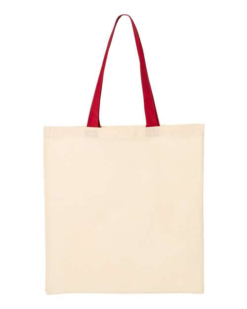 Q-Tees Economical Tote with Contrast-Color Handles QTB6000 Custom Embroidered Business Logo