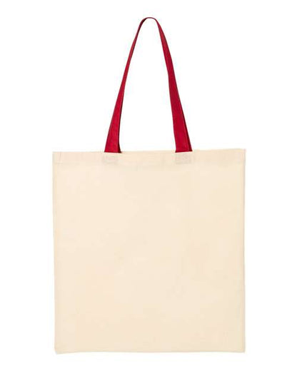 Q-Tees Economical Tote with Contrast-Color Handles QTB6000 Custom Embroidered Business Logo