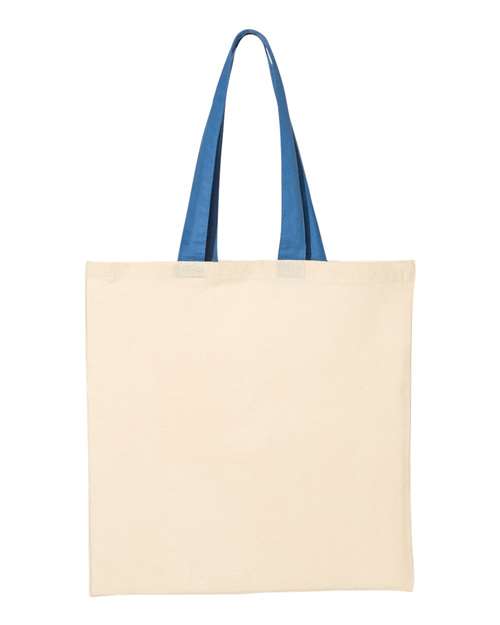 Q-Tees Economical Tote with Contrast-Color Handles QTB6000 Custom Embroidered Business Logo