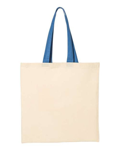 Q-Tees Economical Tote with Contrast-Color Handles QTB6000 Custom Embroidered Business Logo