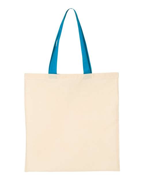 Q-Tees Economical Tote with Contrast-Color Handles QTB6000 Custom Embroidered Business Logo