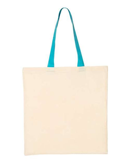 Q-Tees Economical Tote with Contrast-Color Handles QTB6000 Custom Embroidered Business Logo