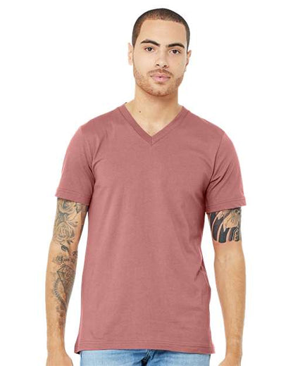 BELLA + CANVAS Jersey V-Neck Tee 3005 Mauve Custom Embroidered Business Logo