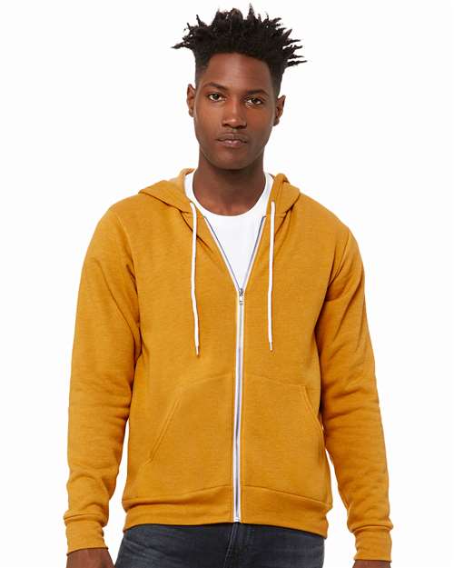 Custom Embroidered  BELLA + CANVAS Sponge Fleece Full-Zip Hoodie 3739 Heather Mustard