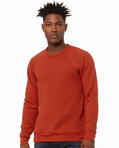 Custom Embroidered  BELLA + CANVAS Sponge Fleece Raglan Crewneck Sweatshirt 3901 Brick