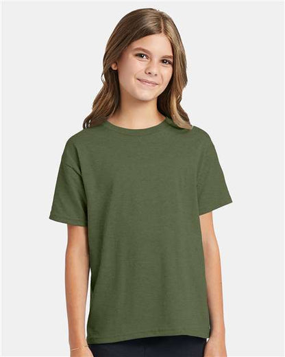 Custom Embroidered  Hanes Ecosmart™ Youth T-Shirt 5370 Heather Green