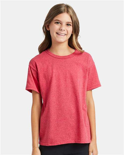 Custom Embroidered  Hanes Ecosmart™ Youth T-Shirt 5370 Heather Red