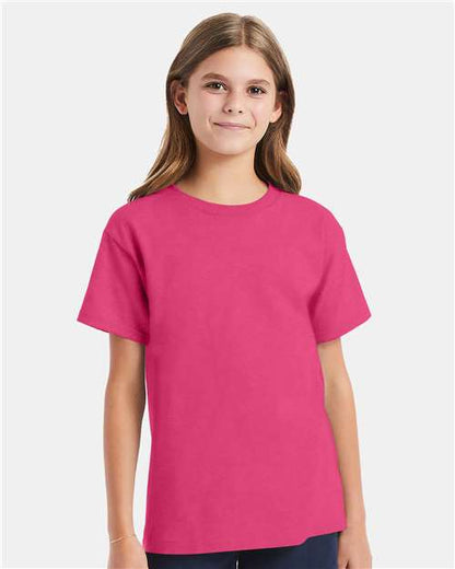 Custom Embroidered  Hanes Essential-T Youth T-Shirt 5480 Wow Pink