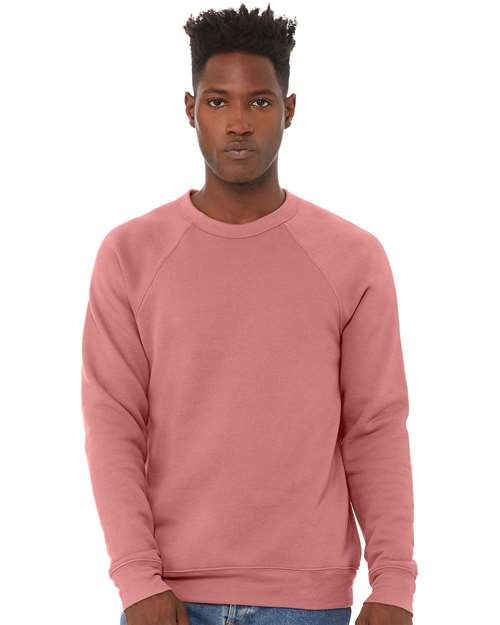 Custom Embroidered  BELLA + CANVAS Sponge Fleece Raglan Crewneck Sweatshirt 3901 Mauve