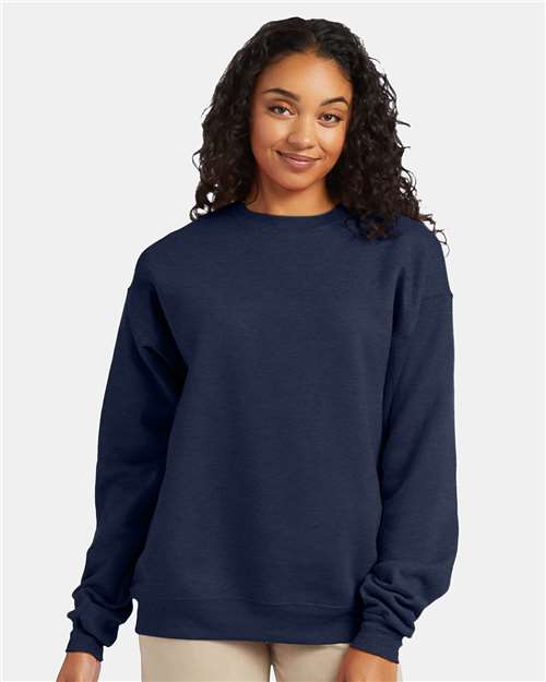 Custom Embroidered  Hanes Ecosmart® Crewneck Sweatshirt P160 Heather Navy
