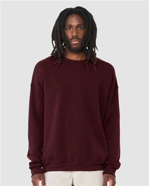 Custom Embroidered  BELLA + CANVAS Sponge Fleece Drop Shoulder Crewneck Sweatshirt 3945 Maroon