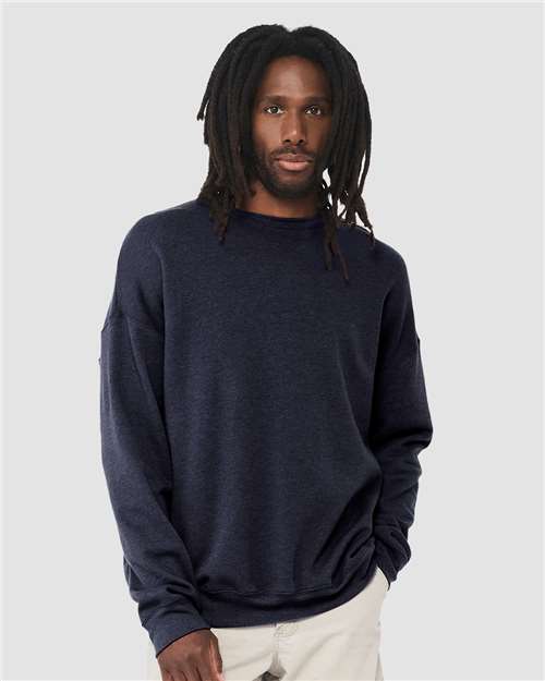 Custom Embroidered  BELLA + CANVAS Sponge Fleece Drop Shoulder Crewneck Sweatshirt 3945 Heather Navy