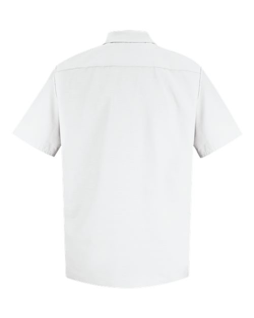 Custom EmbroideredRed Kap Men's Tall Specialized Short Sleeve Pocketless Work Shirt 8571 White