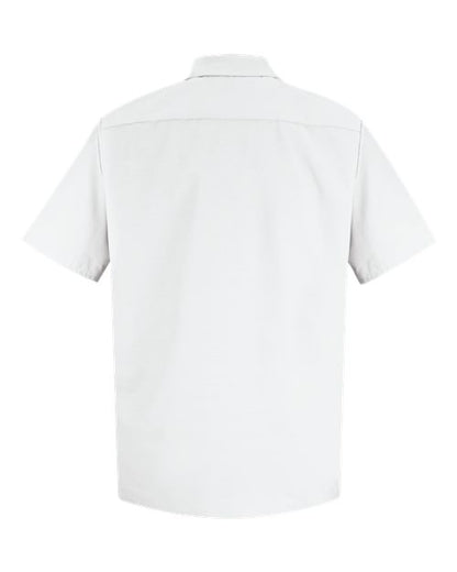 Custom EmbroideredRed Kap Men's Tall Specialized Short Sleeve Pocketless Work Shirt 8571 White