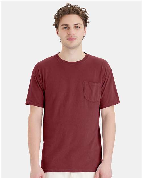 Custom Embroidered  ComfortWash by Hanes Garment-Dyed Pocket T-Shirt GDH150 Cayenne