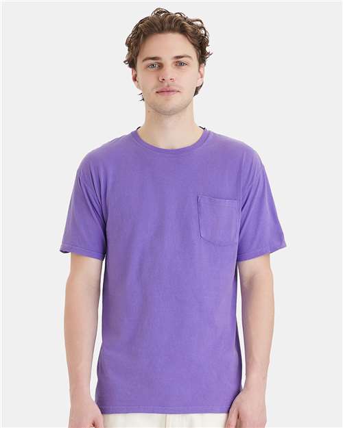 Custom Embroidered  ComfortWash by Hanes Garment-Dyed Pocket T-Shirt GDH150 Lavender