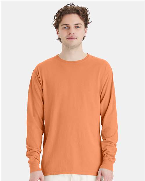 Custom Embroidered  ComfortWash by Hanes Garment-Dyed Long Sleeve T-Shirt GDH200 Horizon Orange