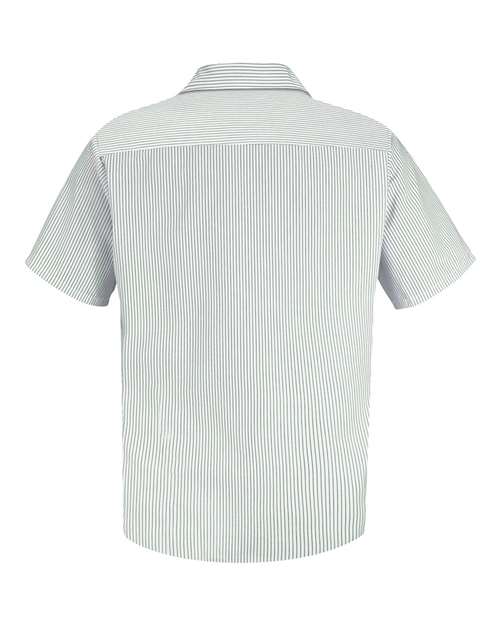 Custom EmbroideredRed Kap Men's Premium Short Sleeve Work Shirt 1515 GW-White/ Green Stripe