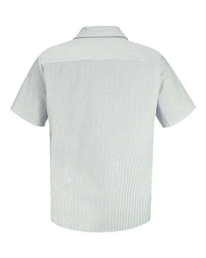 Custom EmbroideredRed Kap Men's Premium Short Sleeve Work Shirt 1515 GW-White/ Green Stripe