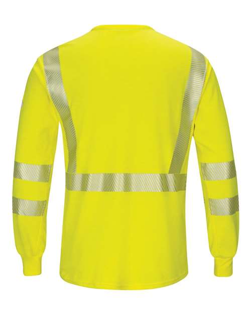 Custom EmbroideredBulwark Men's Hi-Visibility Lightweight Long Sleeve T-Shirt 8605 Yellow/ Green
