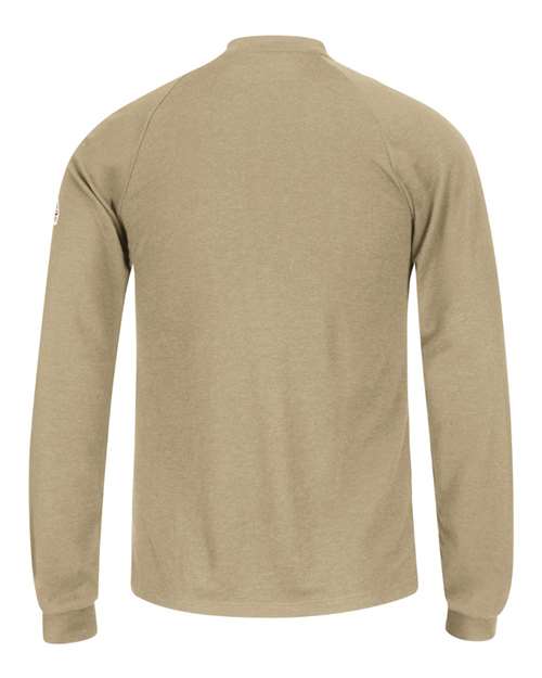 Custom EmbroideredBulwark Men's Long Sleeve Henley Shirt- CoolTouch2 8676 Khaki