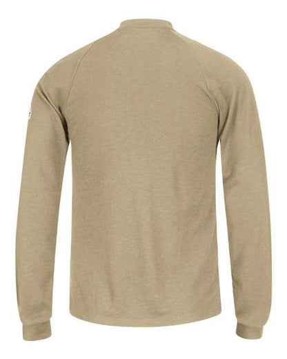 Custom EmbroideredBulwark Men's Long Sleeve Henley Shirt- CoolTouch2 8676 Khaki