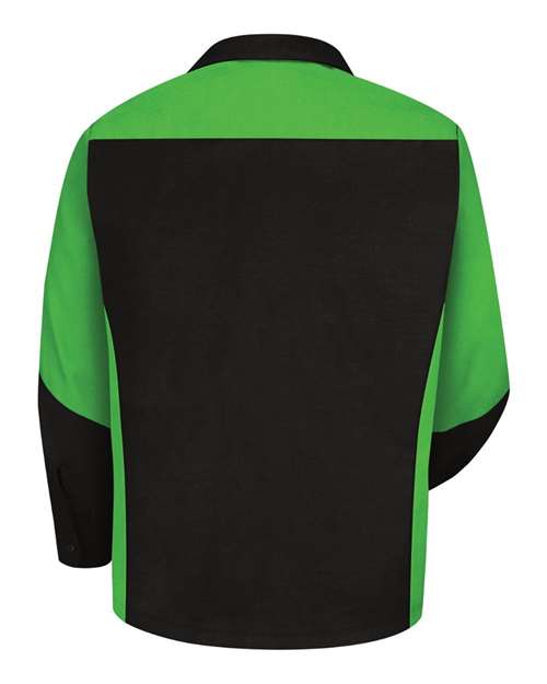 Custom EmbroideredRed Kap Men's Tall Long Sleeve Automotive Crew Shirt 6199 Black/ Lime