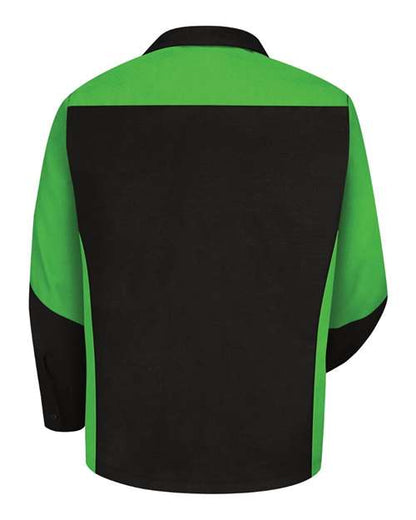 Custom EmbroideredRed Kap Men's Tall Long Sleeve Automotive Crew Shirt 6199 Black/ Lime