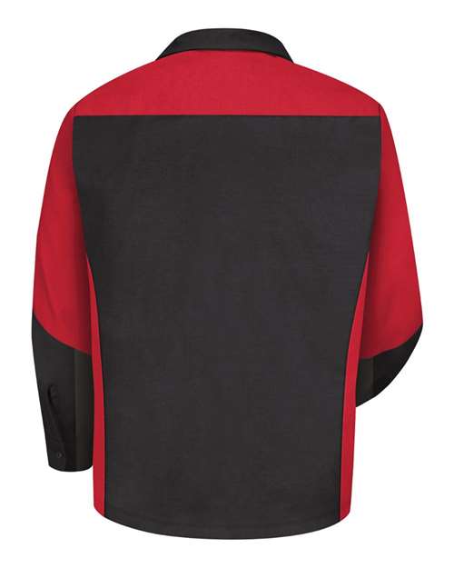 Custom EmbroideredRed Kap Men's Tall Long Sleeve Automotive Crew Shirt 6199 Black/ Red (LONG SIZES)