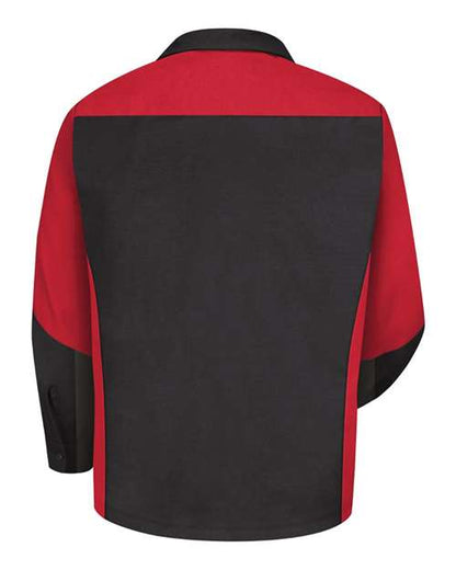 Custom EmbroideredRed Kap Men's Tall Long Sleeve Automotive Crew Shirt 6199 Black/ Red (LONG SIZES)