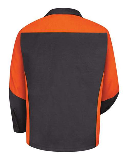Custom EmbroideredRed Kap Men's Tall Long Sleeve Automotive Crew Shirt 6199 Charcoal/ Orange