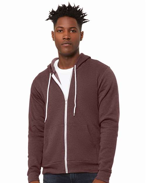 Custom Embroidered  BELLA + CANVAS Sponge Fleece Full-Zip Hoodie 3739 Heather Maroon