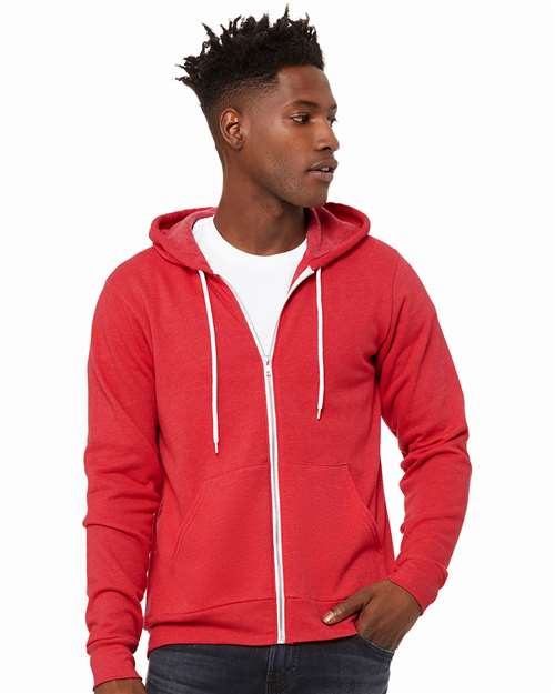 Custom Embroidered  BELLA + CANVAS Sponge Fleece Full-Zip Hoodie 3739 Heather Red