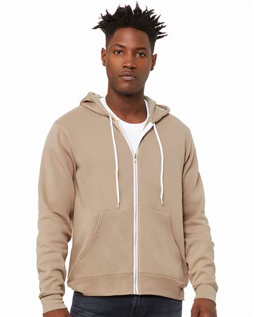 Custom Embroidered  BELLA + CANVAS Sponge Fleece Full-Zip Hoodie 3739 Tan