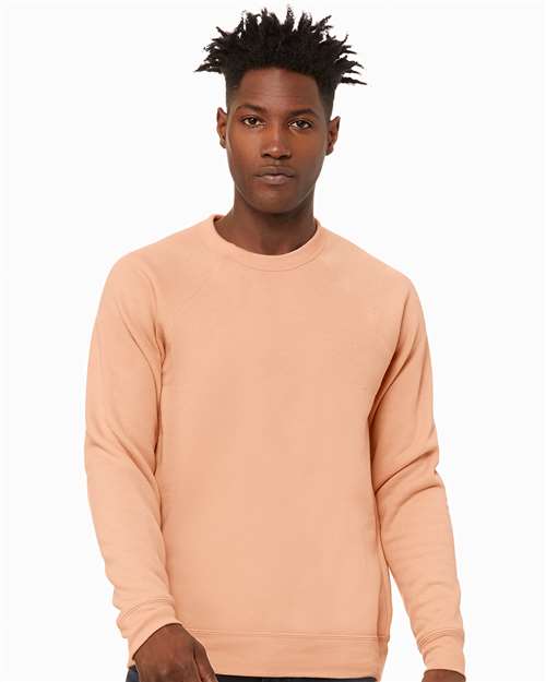Custom Embroidered  BELLA + CANVAS Sponge Fleece Raglan Crewneck Sweatshirt 3901 Peach