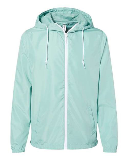 Independent Trading Co. Lightweight Windbreaker Full-Zip Jacket EXP54LWZ Aqua/ White Zipper Custom Embroidered Business Logo