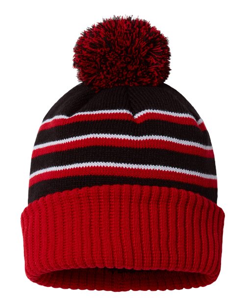 Richardson Stripe Pom Cuffed Beanie 134 Custom Embroidered Business Logo