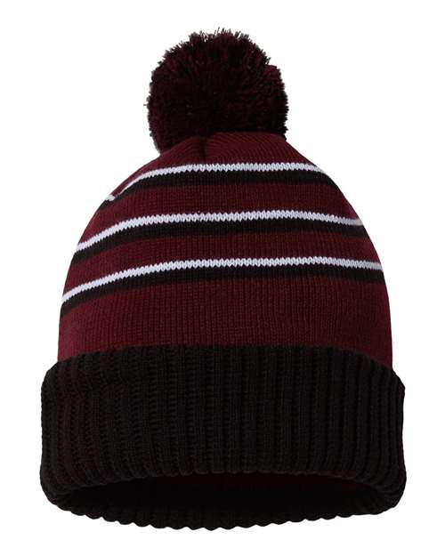 Richardson Stripe Pom Cuffed Beanie 134 Custom Embroidered Business Logo