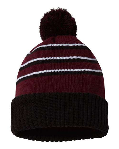 Richardson Stripe Pom Cuffed Beanie 134 Custom Embroidered Business Logo