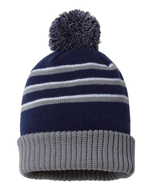 Richardson Stripe Pom Cuffed Beanie 134 Custom Embroidered Business Logo