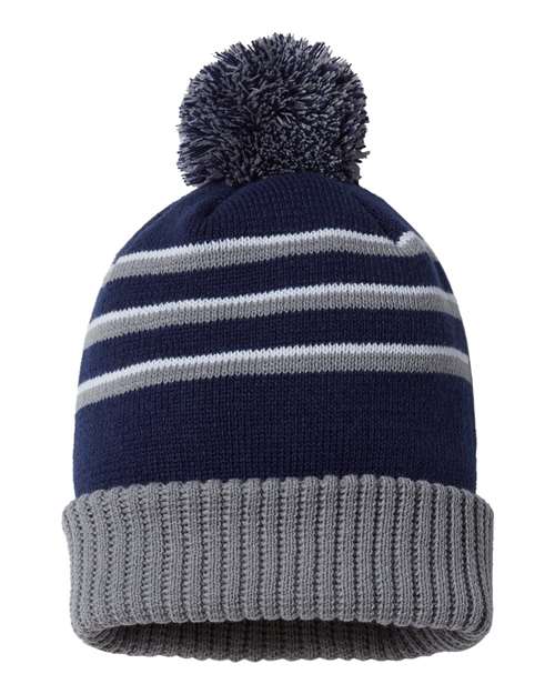 Richardson Stripe Pom Cuffed Beanie 134 Custom Embroidered Business Logo