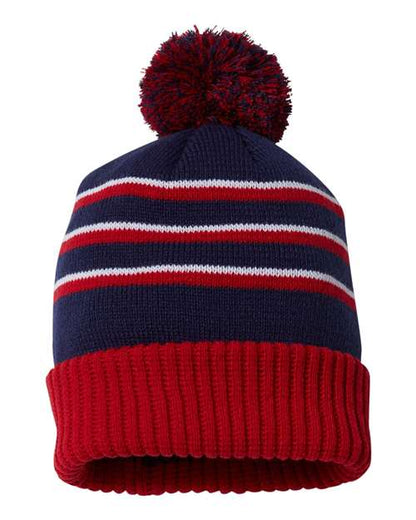 Richardson Stripe Pom Cuffed Beanie 134 Custom Embroidered Business Logo