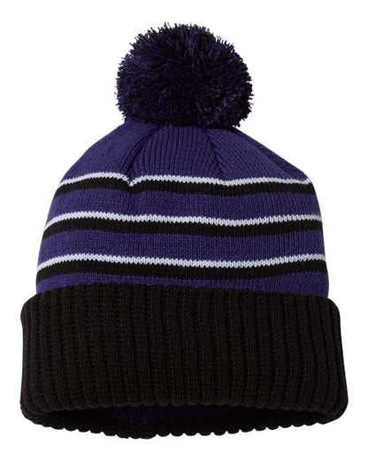 Richardson Stripe Pom Cuffed Beanie 134 Custom Embroidered Business Logo