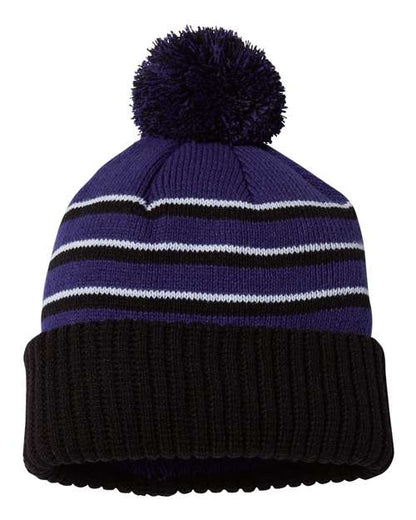 Richardson Stripe Pom Cuffed Beanie 134 Custom Embroidered Business Logo