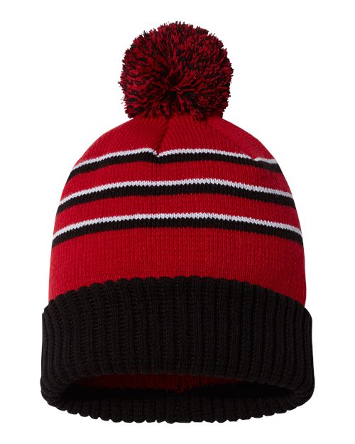 Richardson Stripe Pom Cuffed Beanie 134 Custom Embroidered Business Logo