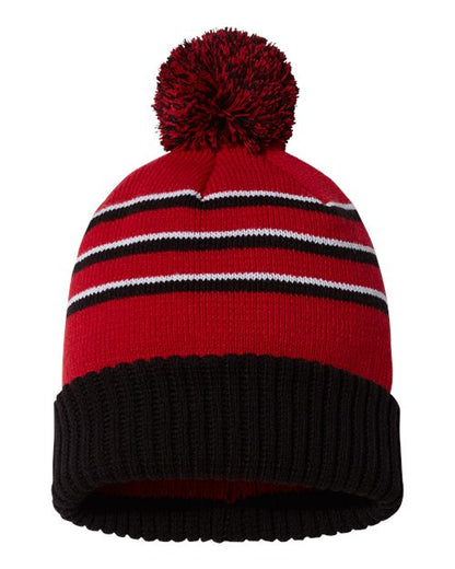 Richardson Stripe Pom Cuffed Beanie 134 Custom Embroidered Business Logo