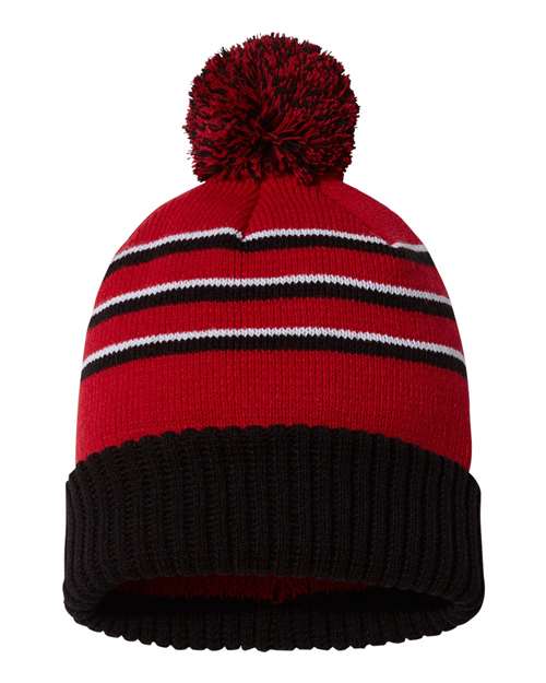 Richardson Stripe Pom Cuffed Beanie 134 Custom Embroidered Business Logo