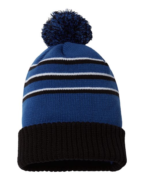 Richardson Stripe Pom Cuffed Beanie 134 Custom Embroidered Business Logo