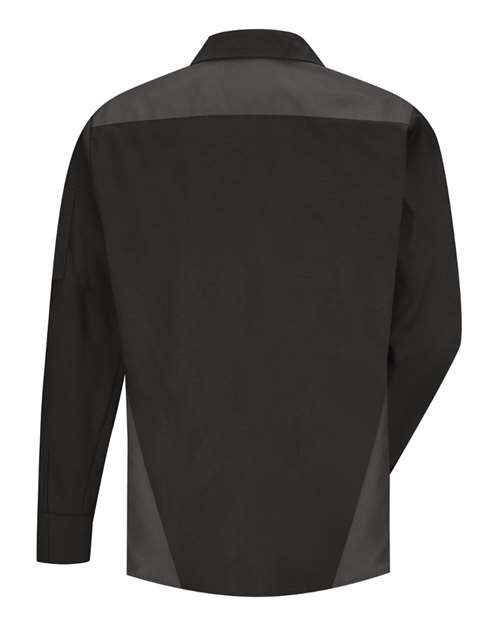 Custom EmbroideredRed Kap Men's Long Sleeve Tri-Color Shop Shirt 9267 Black/ Charcoal/ Light Grey